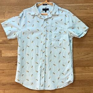 Banana Republic Men's Linen Light Blue Patterned pineapple Shirt SZ.M Slim.